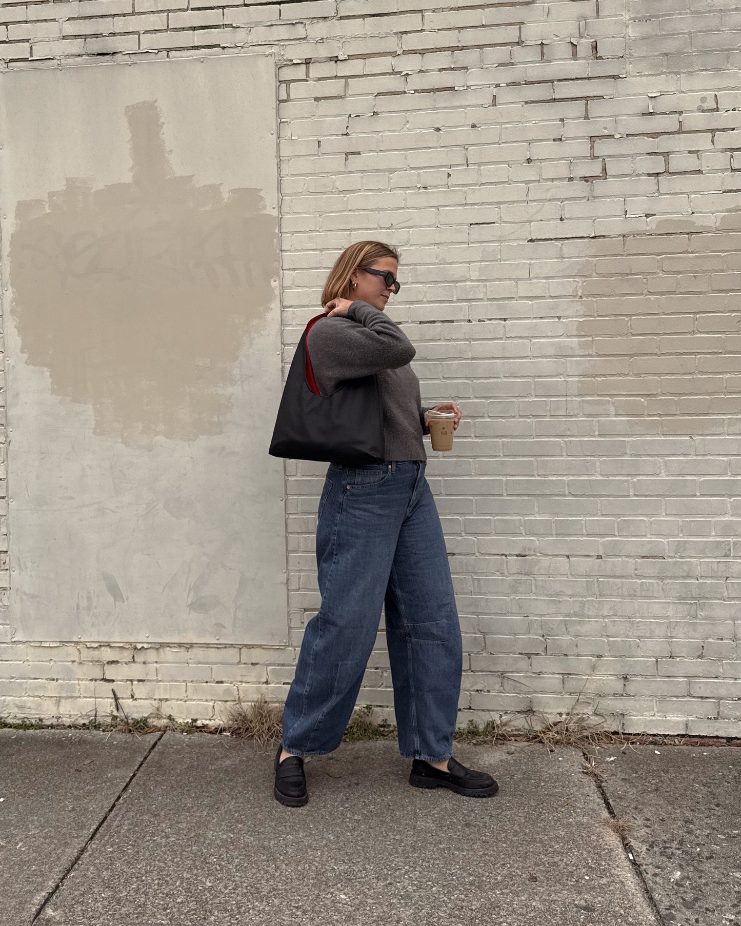 Black Leather Triangle Tote