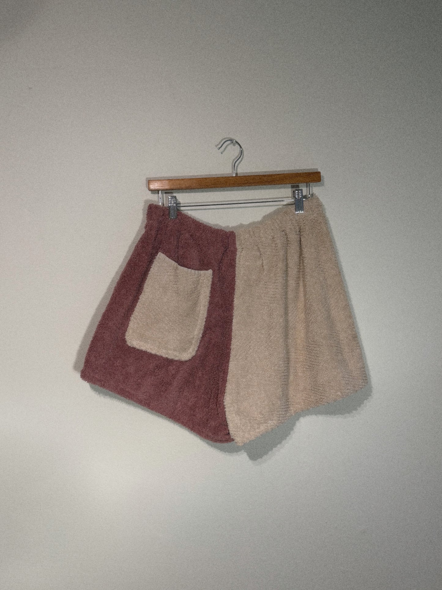 Towel Shorts in Tan and Coral