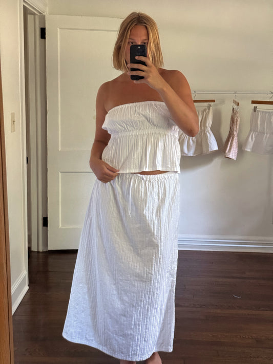 Lily A-Line Skirt in White Textured Stripes