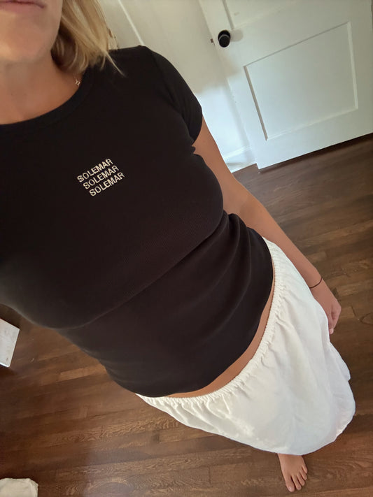 Size Medium Embroidered Solemar Tee in Black