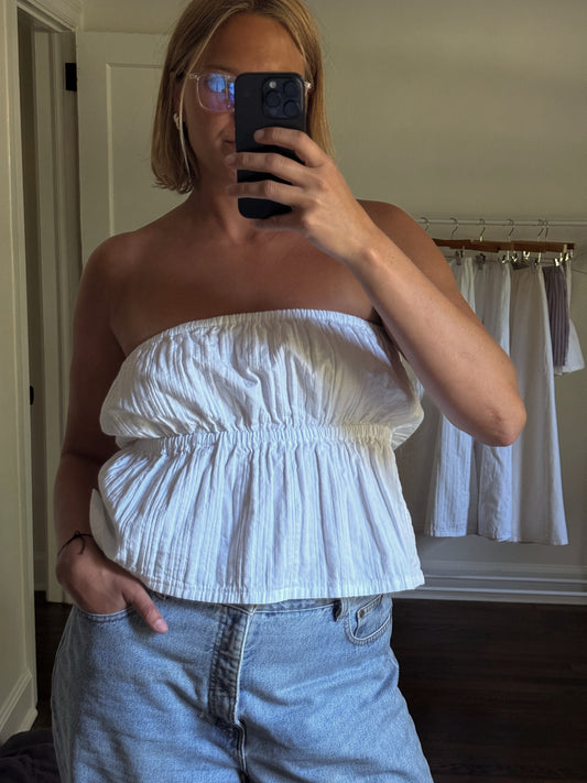 Puff Tube in White Raised Stripes