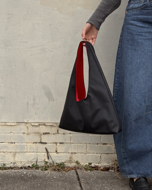 Black Leather Triangle Tote
