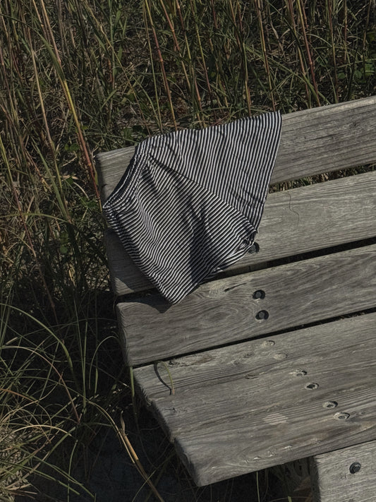 Chica Micro Shorties in Black, Grey, and White Mini Stripes