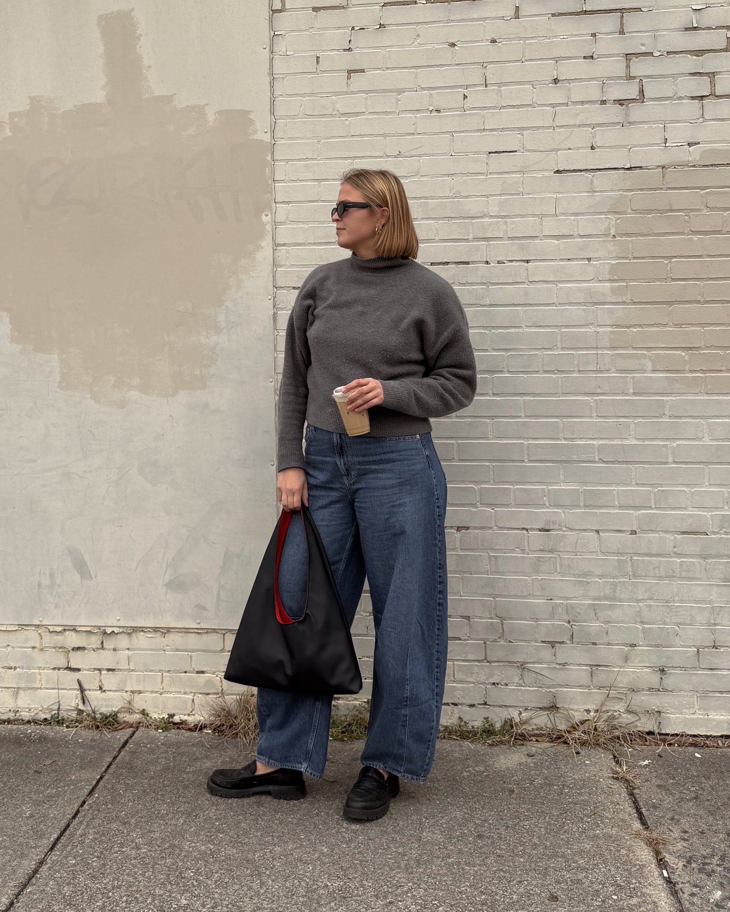 Black Leather Triangle Tote