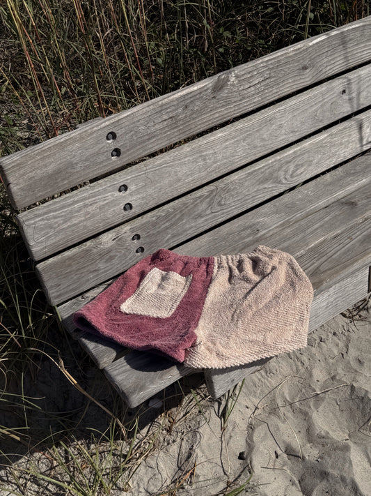 Towel Shorts in Tan and Coral