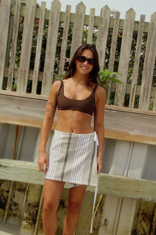 Wrap Skirt Grey + Green Stripes
