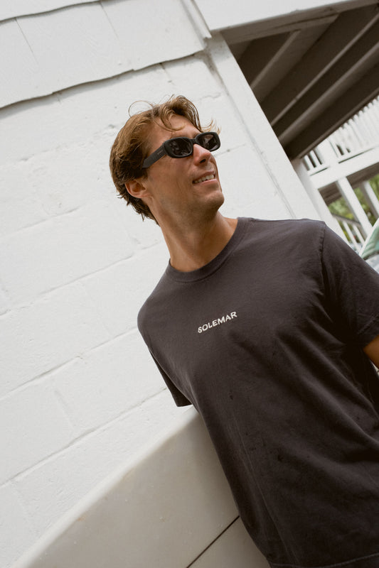 Size Large Embroidered SOLEMAR Tee in Black