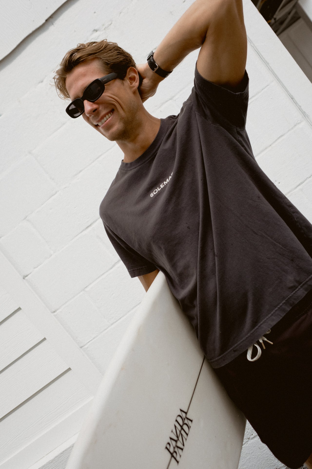 Size Large Embroidered SOLEMAR Tee in Black